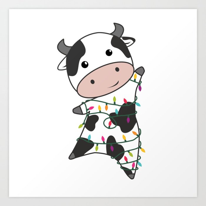 Cow Cheerful Christmas Winter Animals Cows Art Print