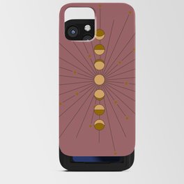 Moon Phases in gold with a starburst and dusty rose background iPhone Card Case