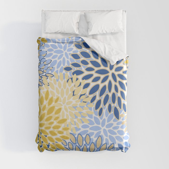 Modern, Floral Prints, Summer, Yellow and Blue Duvet Cover