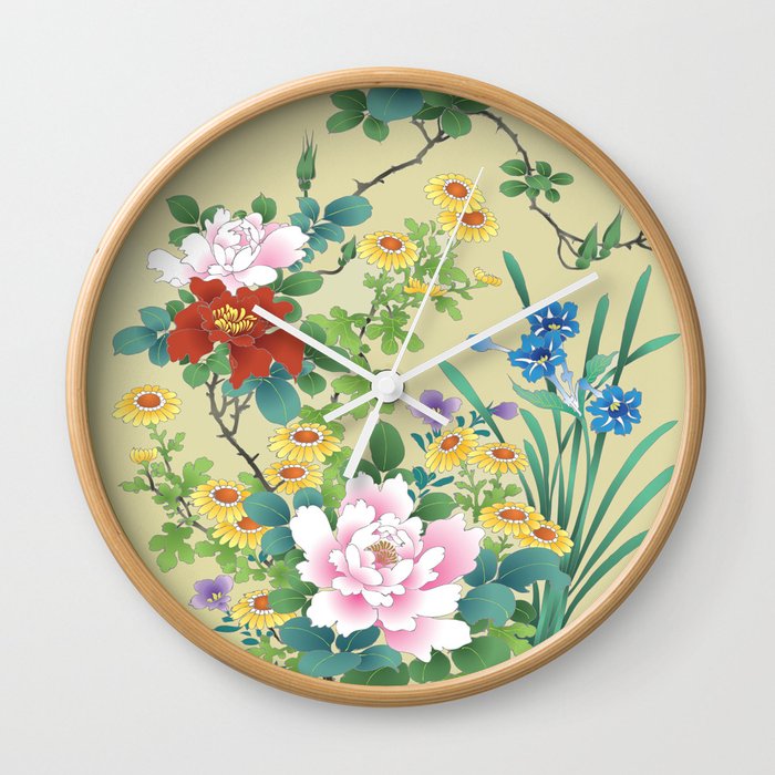 Japanese Vintage Floral Kimono Pattern Wall Clock