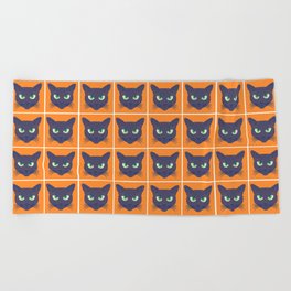 Retro Periwinkle Cats Orange Halftone Mini Beach Towel