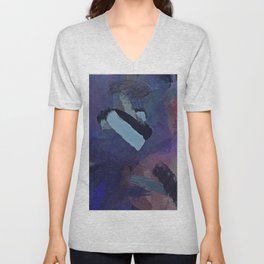 abstract splatter brush stroke painting texture background in blue purple brown V Neck T Shirt