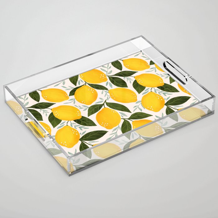 Mediterranean Summer Lemons Pattern Acrylic Tray