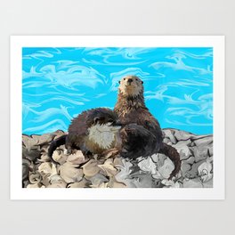 Where the River Meets the Sea Otters Art Print
