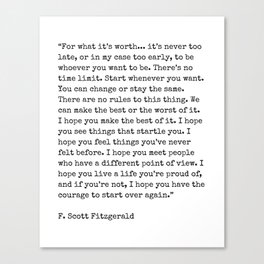 For What Its Worth | F. Scott Fitzgerald Quote Canvas Print