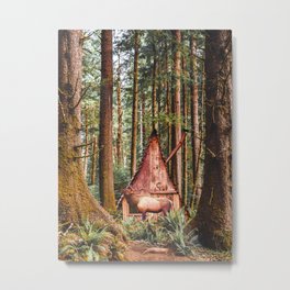 Cottage in the Forest | Elk and Fairy Tale Photography Collage Metal Print | Travel, Pnw, Cabin, Cascadia, Pacific Northwest, Cottage, Forest, Nature, Collage, Scenic 