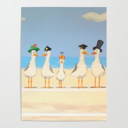 Seagulls with Hats Poster