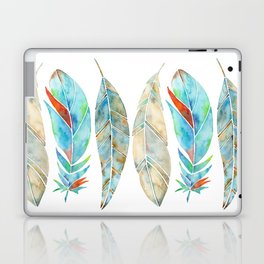 Watercolor Feathers - Tan & Turquoise  Laptop Skin