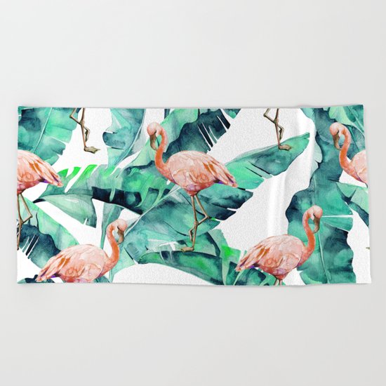 Tropical Flamingo Beach Towel
