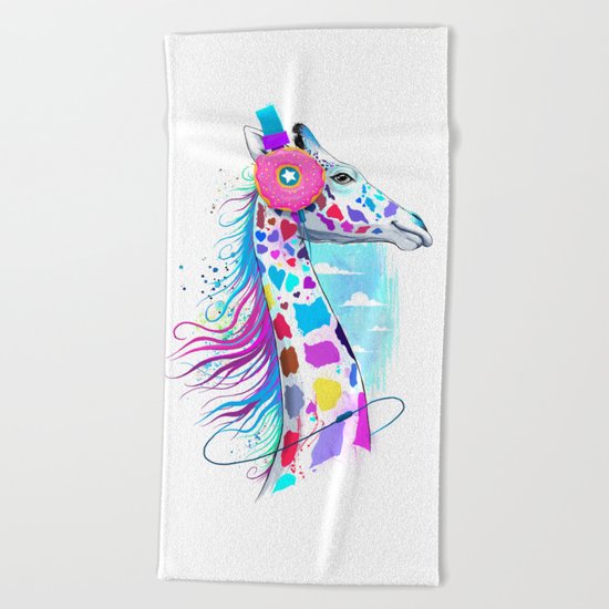 giraffe the headphones of donuts Beach Towel