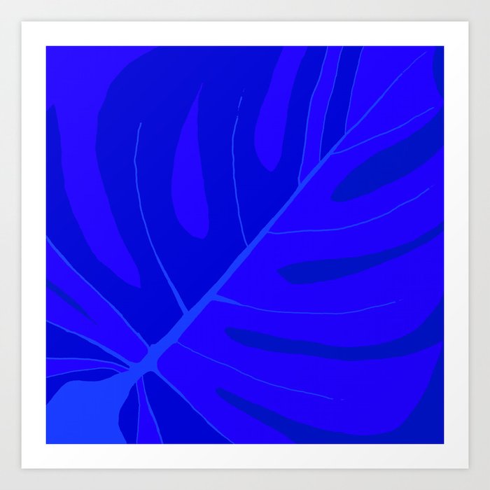 Large Monstera Leaf in Shades of Blue #decor #society6 #buyart Art Print