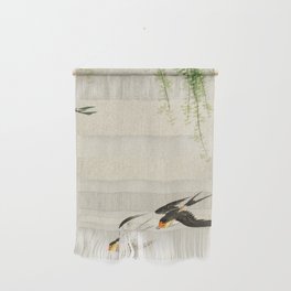 Swallows mid flight - Vintage Japanese Woodblock Print Art Wall Hanging