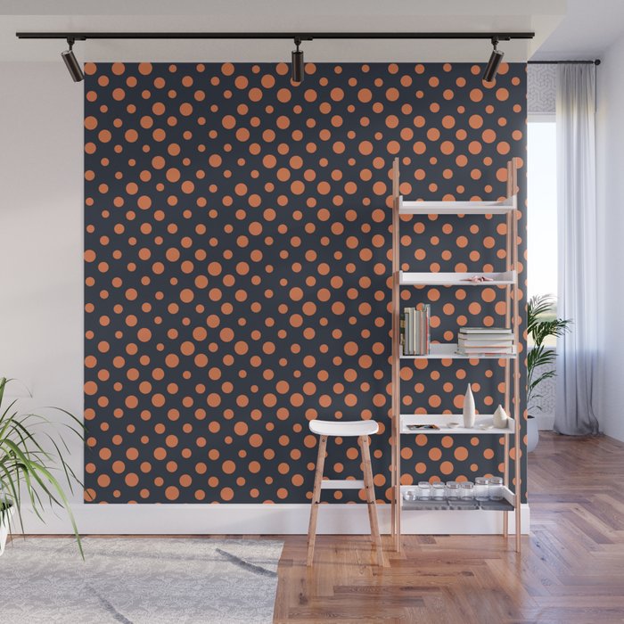 Navy Blue And Orange Polka Dots Orange Polka Dot Background Retro Blue & Orange Dotted Pattern Wall Mural