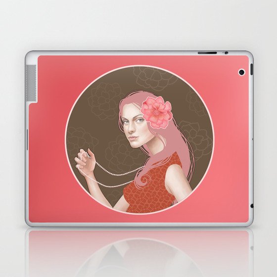 Girl Holding a Pearl Necklace Laptop & iPad Skin