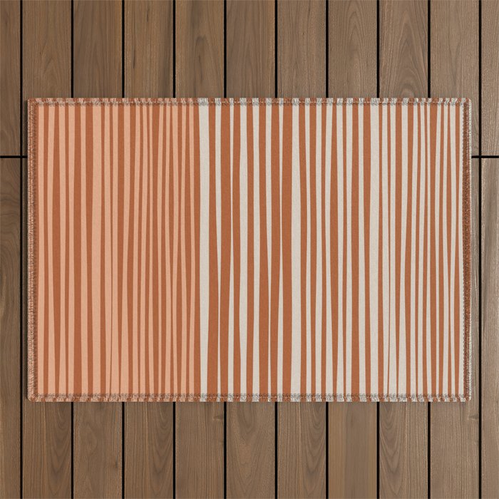 Natural Stripes Modern Minimalist Colour Block Pattern Boho Rust Clay Salmon Putty Outdoor Rug