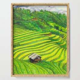 Vietnam Rice Fields Illustration Serving Tray