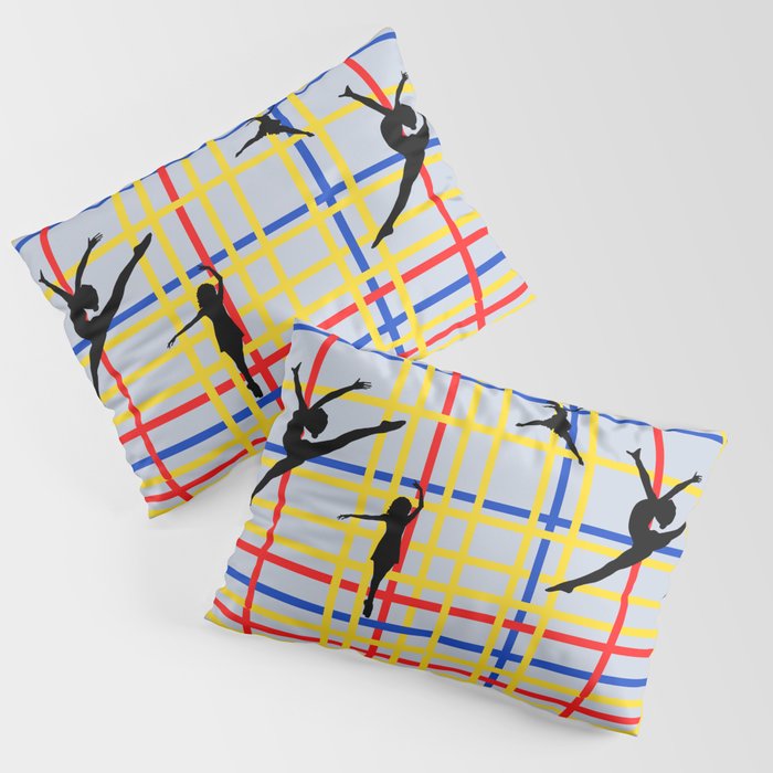 Dancing like Piet Mondrian - New York City I. Red, yellow, and Blue lines on the light blue background Pillow Sham