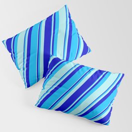 [ Thumbnail: Turquoise, Blue, and Deep Sky Blue Colored Pattern of Stripes Pillow Sham ]