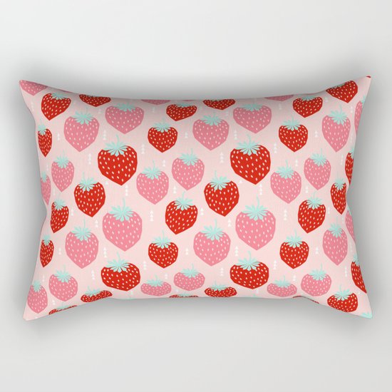 strawberries print pattern modern bright happy fun fruit berry summer fresh happy design gardener Rectangular Pillow