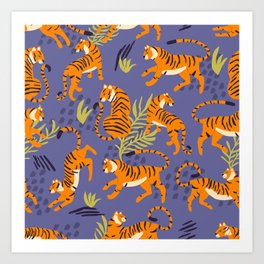 Tiger Pattern on Purple Art Print