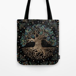 Tree of life -Yggdrasil Golden and Marble ornament Tote Bag