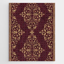 Arabesque Floral Dream Motif Dark Red  and Gold Jigsaw Puzzle