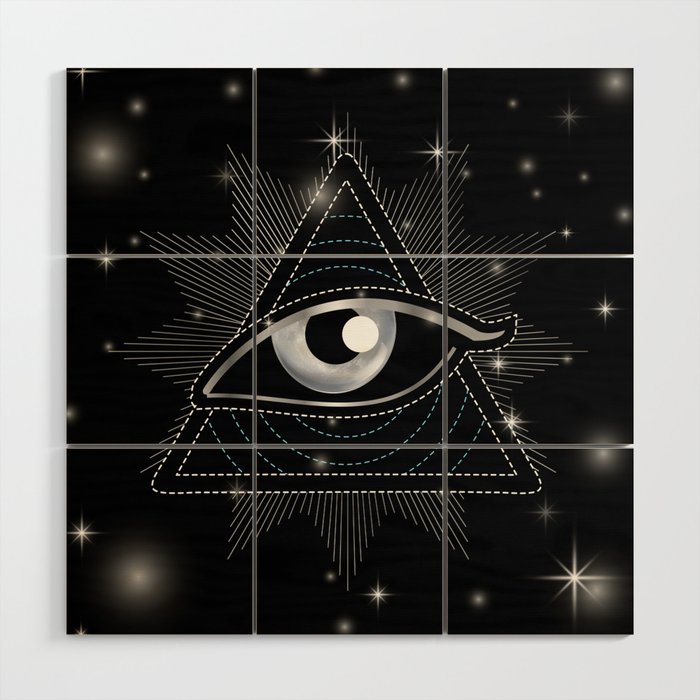 All seeing eye of Providence or Illuminati pyramid masonic symbol silver	 Wood Wall Art