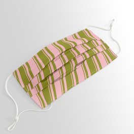 [ Thumbnail: Green and Light Pink Colored Striped Pattern Face Mask ]