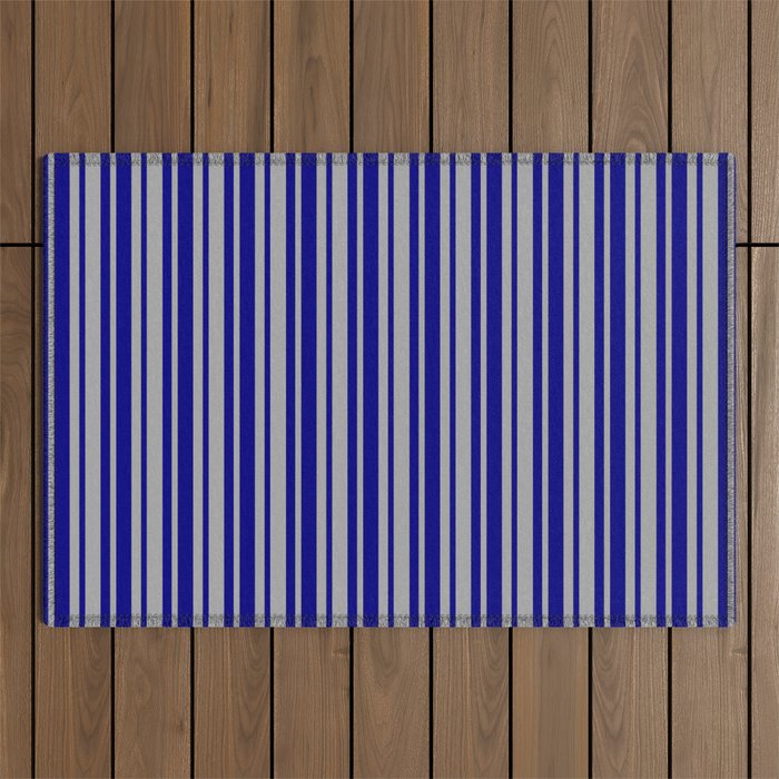 Dark Grey & Blue Colored Striped Pattern Outdoor Rug