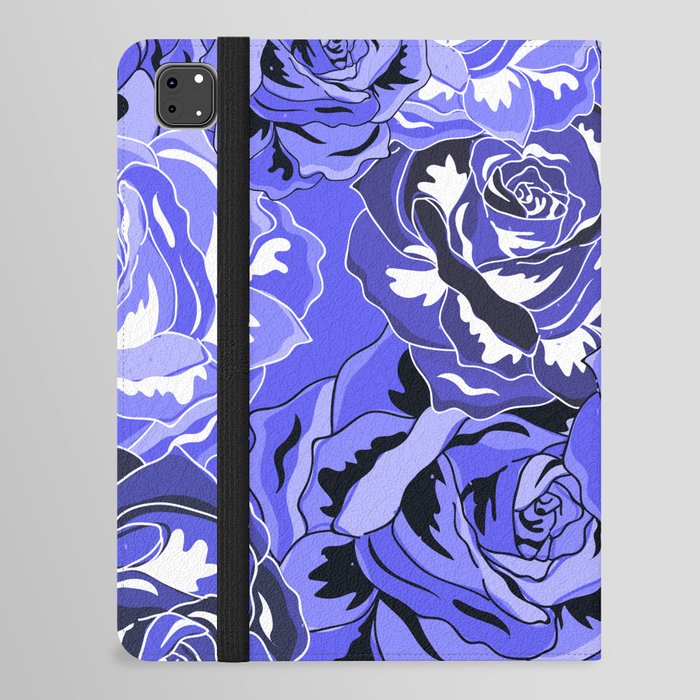 Bold Lavender Very Peri Roses Spring Floral Retro Pattern iPad Folio Case