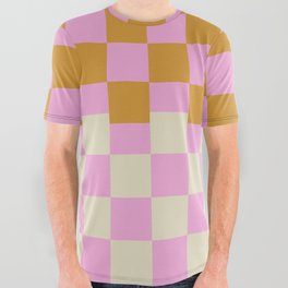 Retro Checkered Gingham in Orange and Pink  All Over Graphic Tee