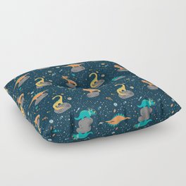Dinosaurs Floating on an Asteroid Floor Pillow