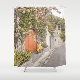 Floral Road on Capri Island | Pastel Color Street in Italy Summer Art Print | Wanderlust Vibes Travel Photography Shower Curtain