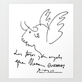 Pablo Picasso Bulls Quote (Angels with horns) Artwork Shirt, Reproduction Art Print