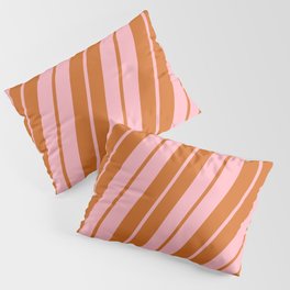 [ Thumbnail: Light Pink and Chocolate Colored Lined Pattern Pillow Sham ]