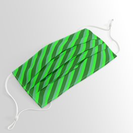 [ Thumbnail: Sea Green, Lime & Dark Green Colored Stripes/Lines Pattern Face Mask ]