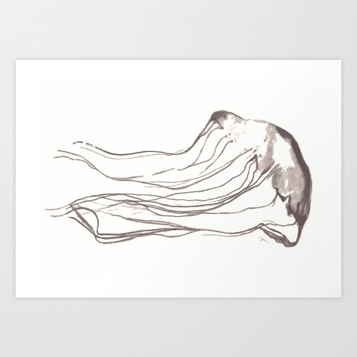 'Float On' Jellyfish Sketch  Art Print