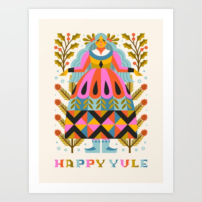 Happy Yule // Cream Art Print
