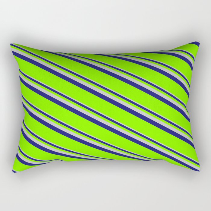 Grey, Midnight Blue, and Green Colored Lined/Striped Pattern Rectangular Pillow