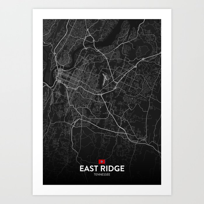 East Ridge, Tennessee, United States - Dark City Map Art Print