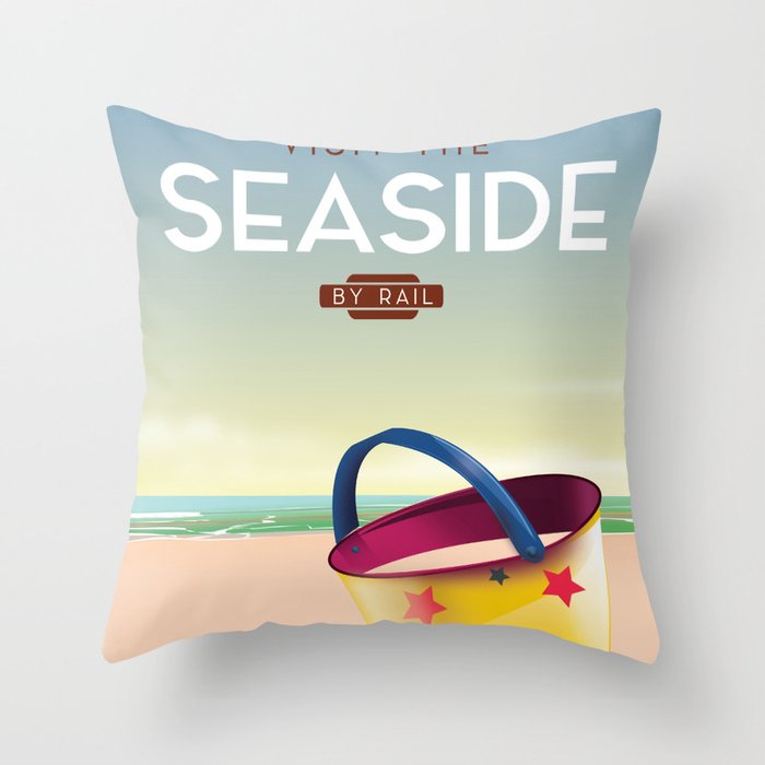 Visit the Seaside travel poster Throw Pillow