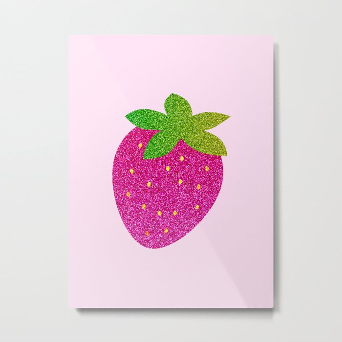 Pink Sparkly Strawberry Metal Print