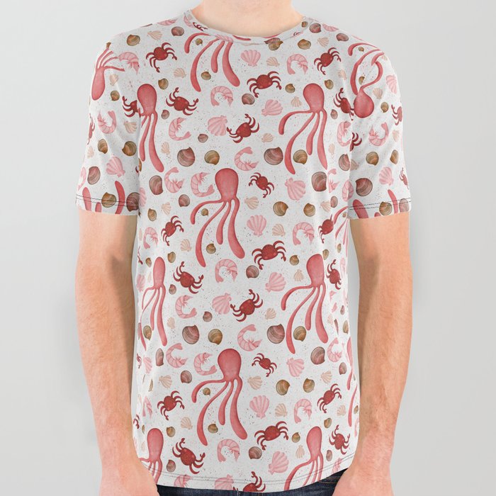 Octopus red pattern All Over Graphic Tee