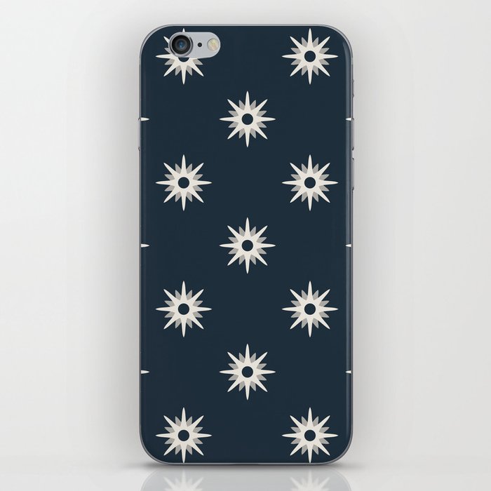 Navy atomic mid century white stars pattern iPhone Skin