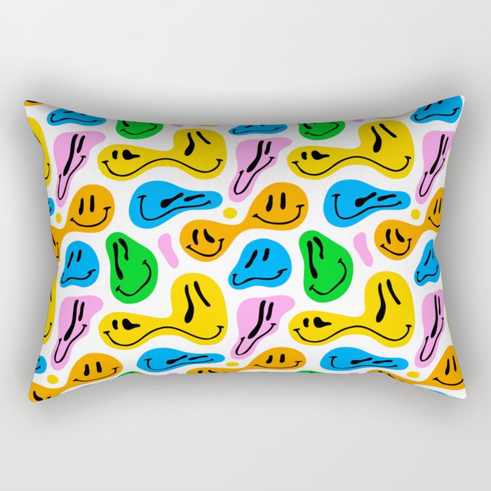 Funny melting smiling happy face colorful cartoon seamless pattern Rectangular Pillow