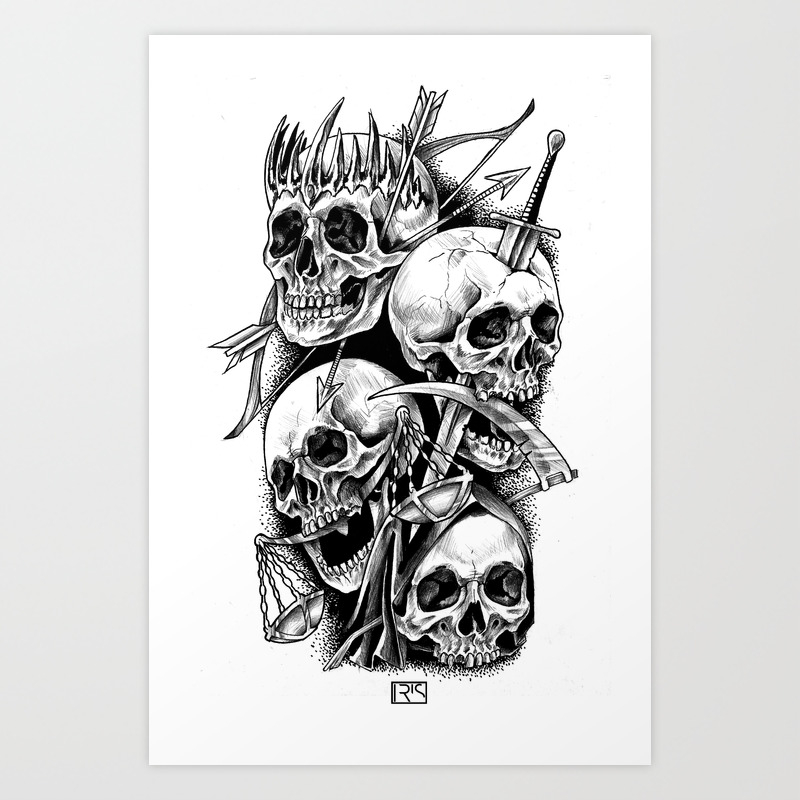 Four Horsemen Of The Apocalypse Skulls Art Print By Iris Tb Society6