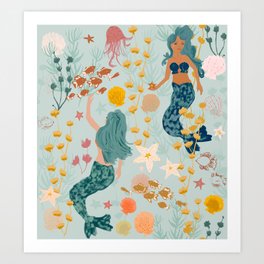 Aqua Mermaids Art Print