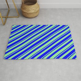 [ Thumbnail: Blue & Light Green Colored Striped Pattern Rug ]
