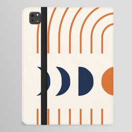 Geometric Lines and Shapes 1 in Navy Blue Orange (Rainbow and Moon Phases Abstract) iPad Folio Case