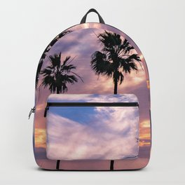 La Jolla Cloudy Palm Tree Silhouette Ocean Beach Sunset (Purple, blue) Backpack